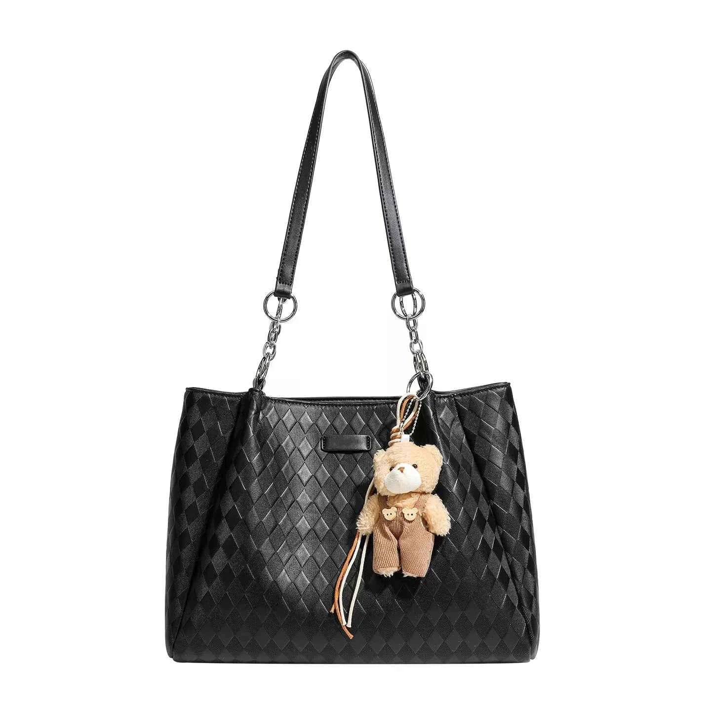Bear Charm Leather Tote Bag