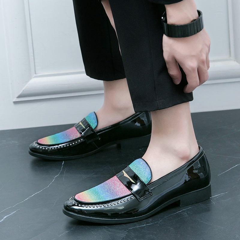Trend new men's British slip-on pointed leather shoes large size loafers casual shoes