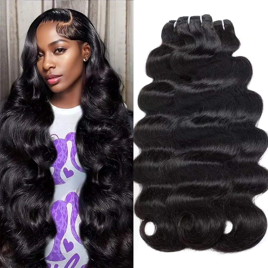 Iwish Raw Bundles Human Hair Body Wave Thick Ends No Tangle Shedding 12A Raw Indian Hair Bundles 14 16 18 Inches Natural Black Color 1B Weave Bundles Human Hair 3Pcs/Lot
