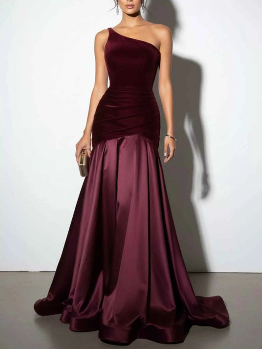 Single Shoulder Floor Length Dress