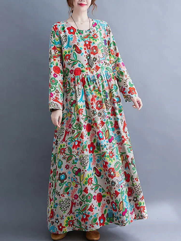 Floral Print Long Sleeve Dresses