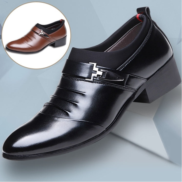 New men's formal single shoes pointed toe set formal leather shoes Korean version comfortable low-help men's casual shoes loafers