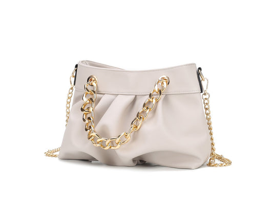 MKF Collection Marvila Minimalist Vegan Leather Chain Ruched Shoulder Bag by Mia k