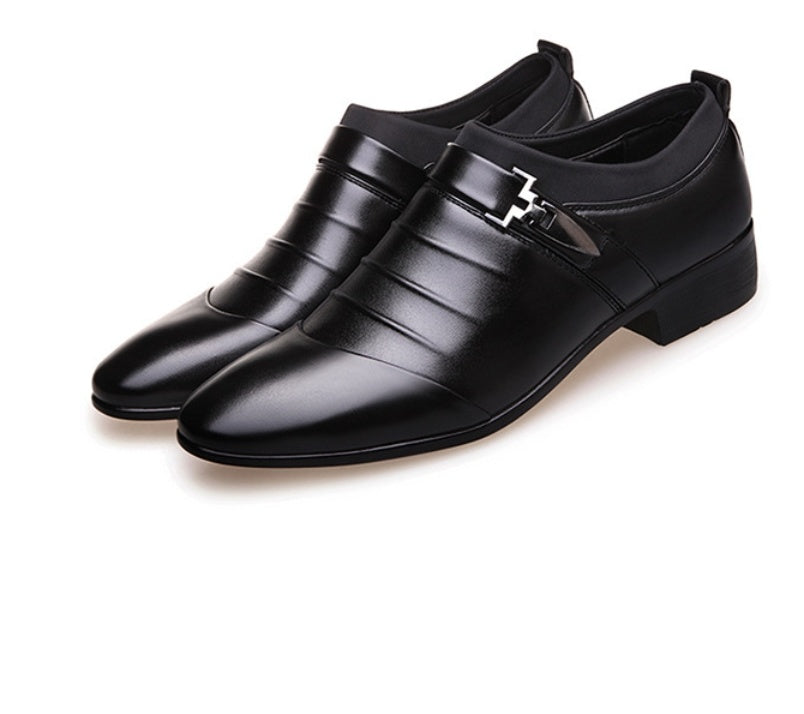 New men's formal single shoes pointed toe set formal leather shoes Korean version comfortable low-help men's casual shoes loafers