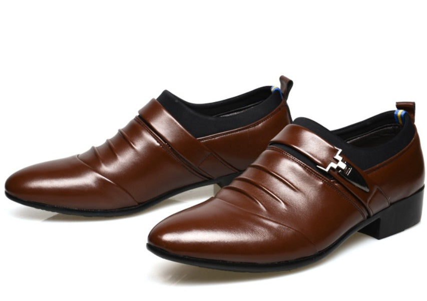 New men's formal single shoes pointed toe set formal leather shoes Korean version comfortable low-help men's casual shoes loafers
