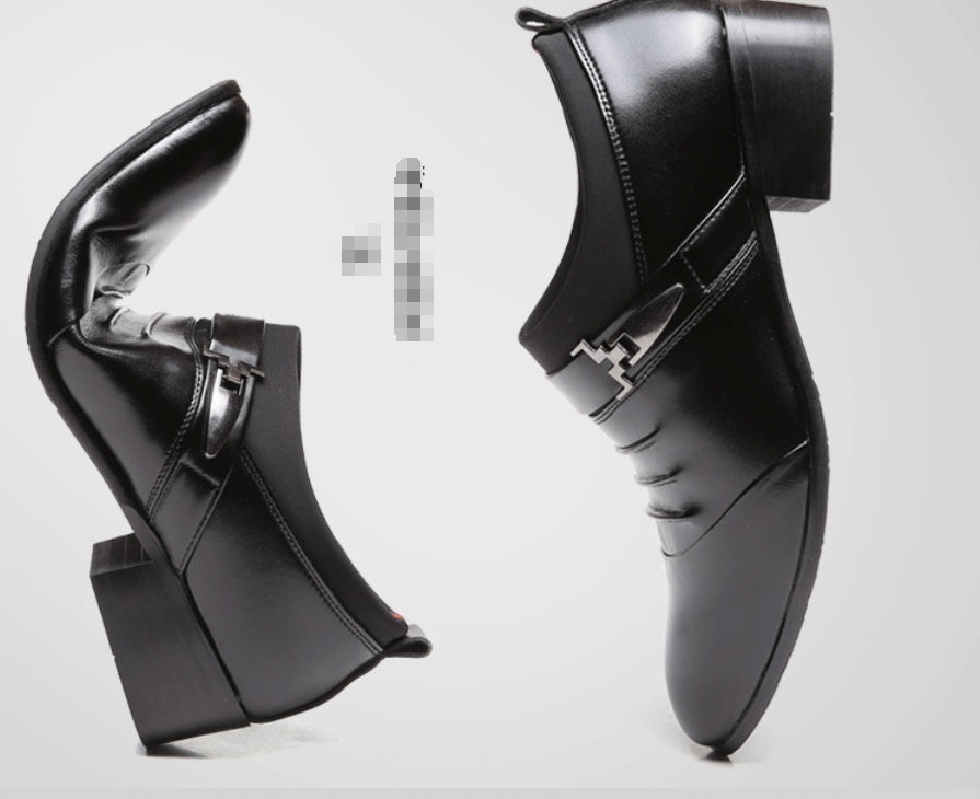 New men's formal single shoes pointed toe set formal leather shoes Korean version comfortable low-help men's casual shoes loafers