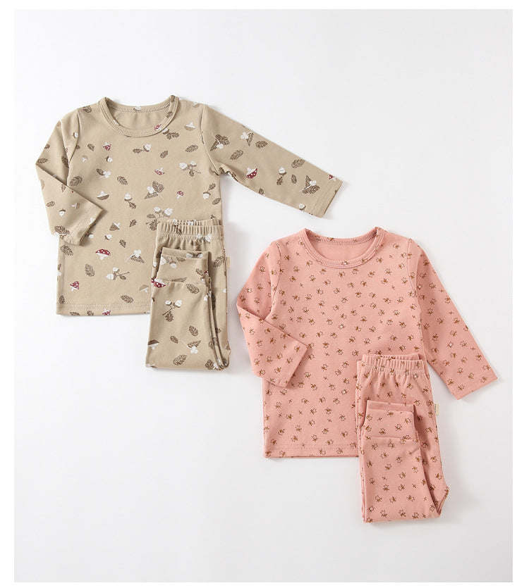 Kids Print Pattern Round Collar Long Sleeved Top Combo Pants Soft Sets Home Clothes In Summer