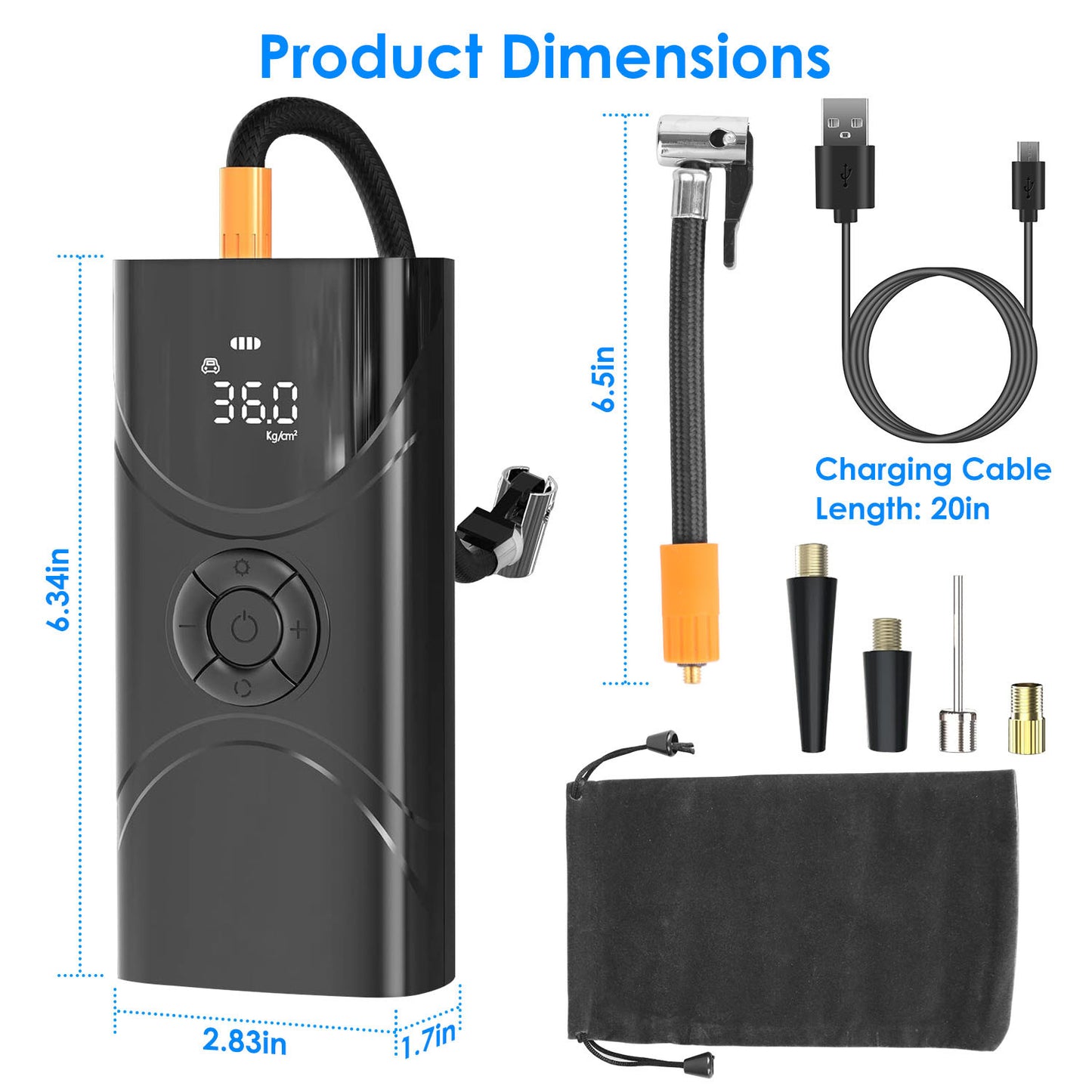 Car Tire Inflator Pump Portable Car Air Compressor 6000mAh Wireless Electric Air Pump 150 PSI with LED Light