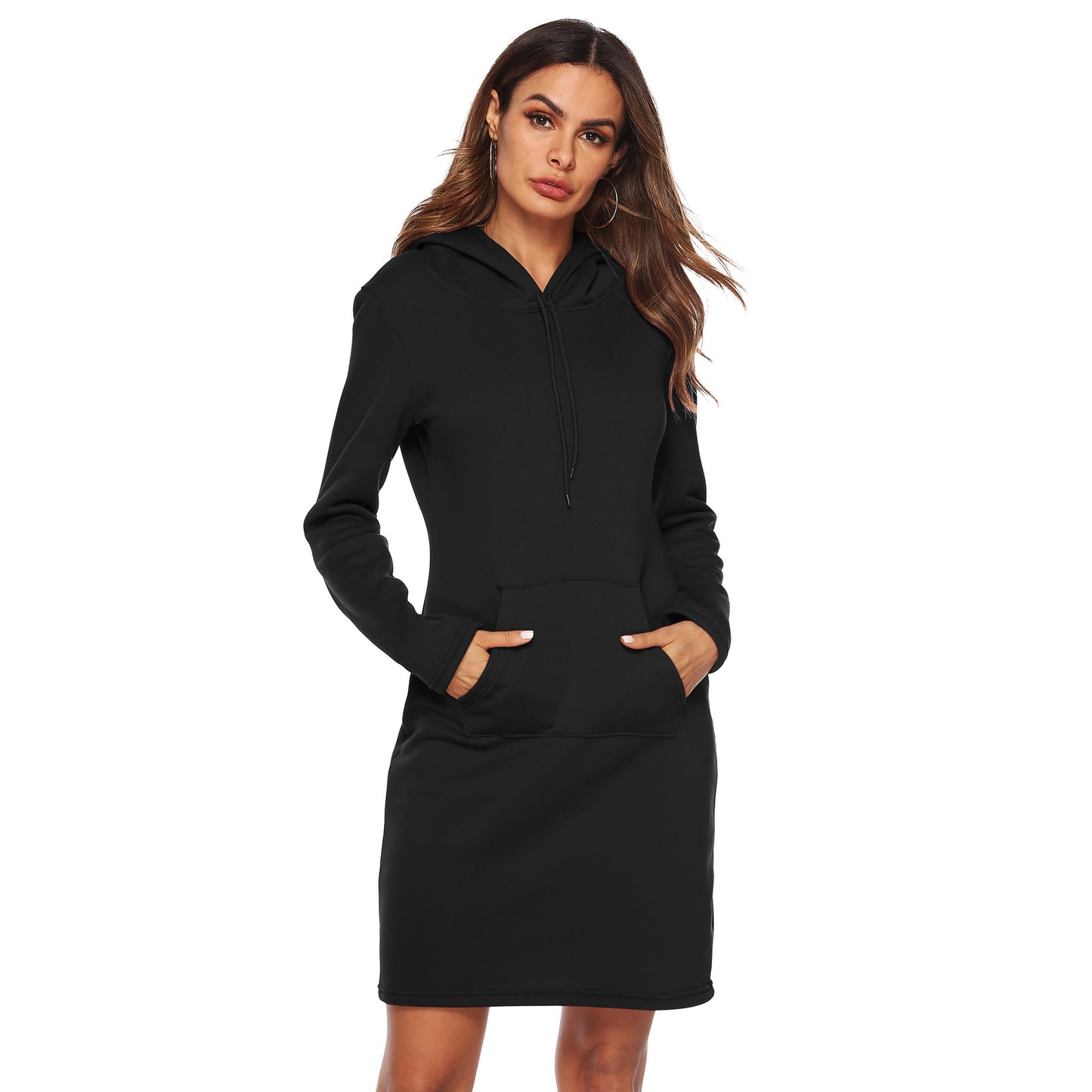 Women Casual Hooded Hoodie Long Sleeve Sweater Pocket Bodycon Tunic Dress Top