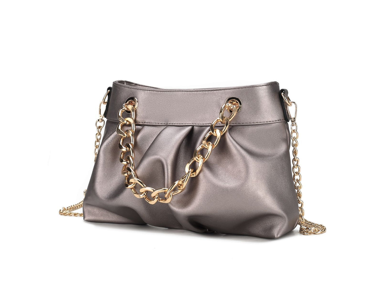 MKF Collection Marvila Minimalist Vegan Leather Chain Ruched Shoulder Bag by Mia k