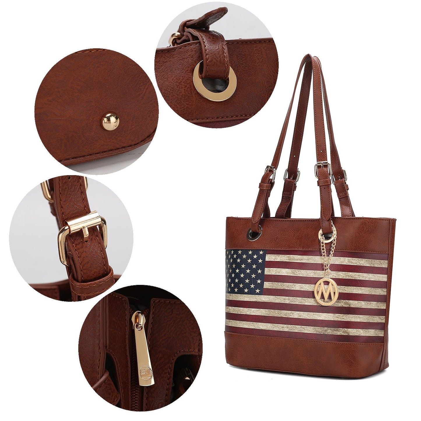 MKF Collection Vera Vegan Leather Patriotic Flag Pattern Women Tote Bag by Mia K