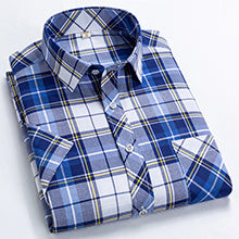 Men's Casual Plaid Shirts Fashion Loose Short Sleeve T-Shirts Suit Collar Round Hem Shirts