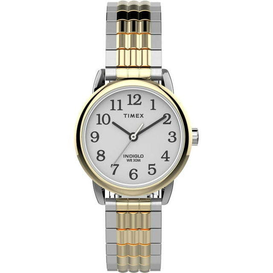 Timex Women's Easy Reader 25mm Perfect Fit Watch – Two-Tone Case White Dial with Two-Tone Expansion Band