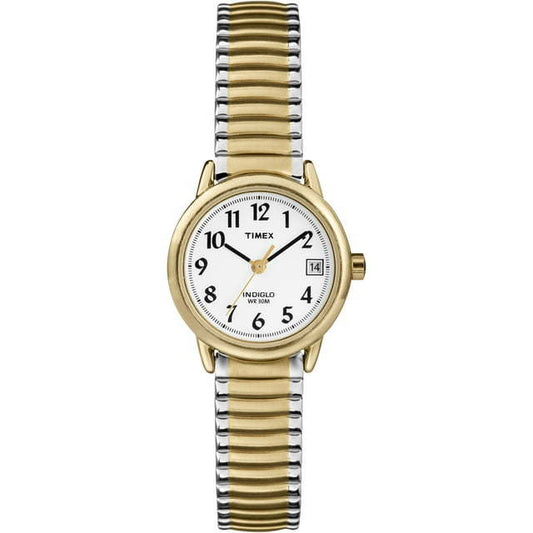 Timex Women's Easy Reader Date Two-Tone/White 25mm Casual Watch, Extral-Long Expansion Band