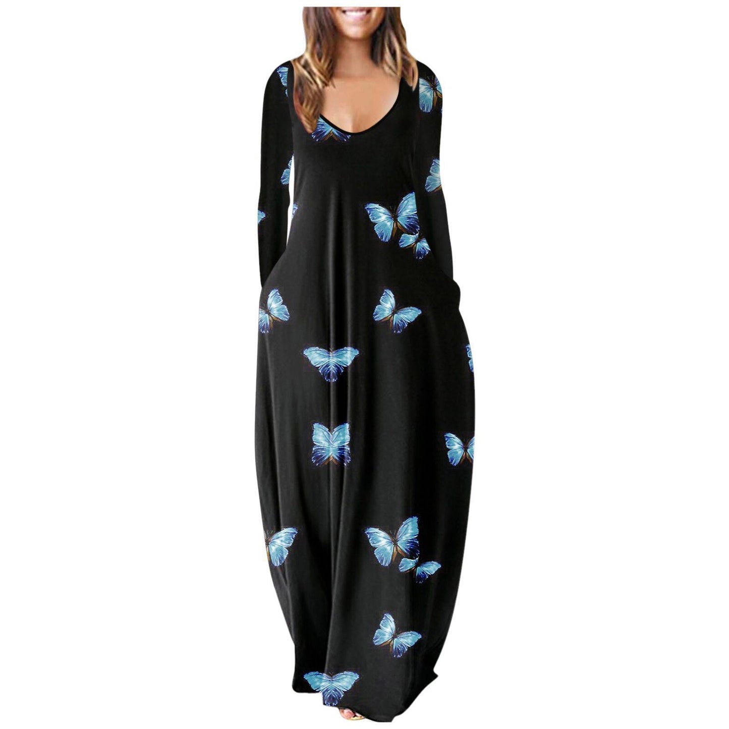 Autumn and Winter New Women's Clothing Loose Long Sleeved Plus Size Printing Dress