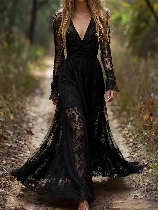 Lace Long Sleeve Maxi Dress