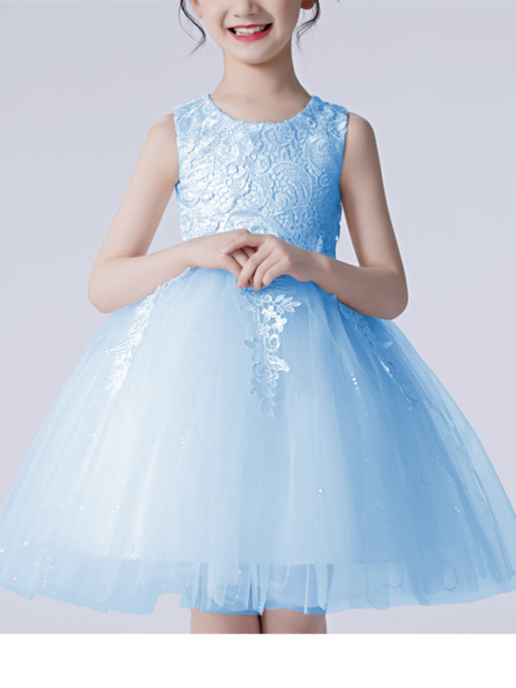 Children Mesh Tulle Lace Dress Summer Fairy Princess Skirt with Lining Flower Girls Costume Casual Formal Party Soft Comfortable