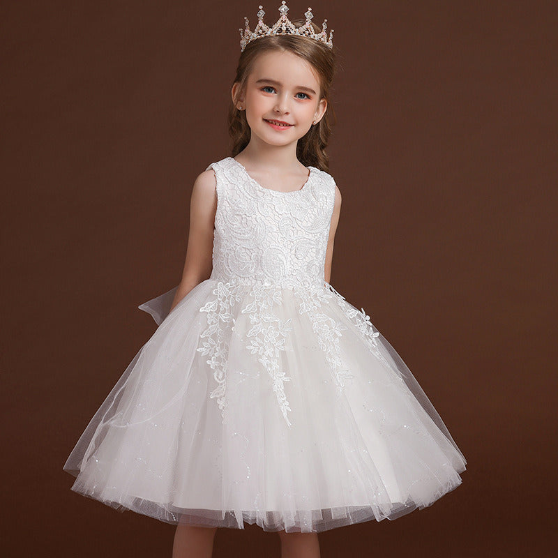 Children Mesh Tulle Lace Dress Summer Fairy Princess Skirt with Lining Flower Girls Costume Casual Formal Party Soft Comfortable