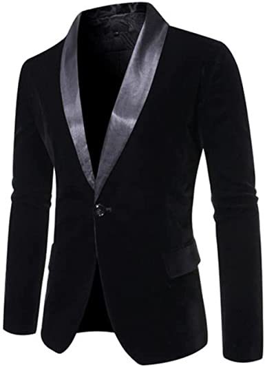 Men's Fashion Velvet Blazesr Casual Slim Fit Jackets Shawl Collar Single Row One Button Suit Jackets Groom's Dress