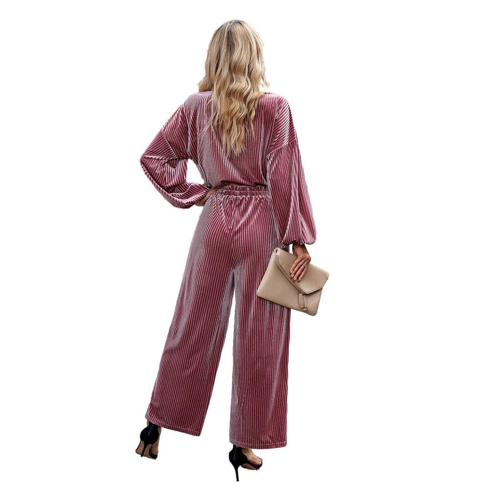 Women Velour Sweatsuits 2 Piece Tracksuit Sets with Pockets Leisure Jogger Outfits