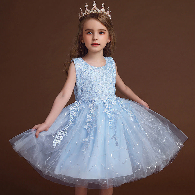 Children Mesh Tulle Lace Dress Summer Fairy Princess Skirt with Lining Flower Girls Costume Casual Formal Party Soft Comfortable