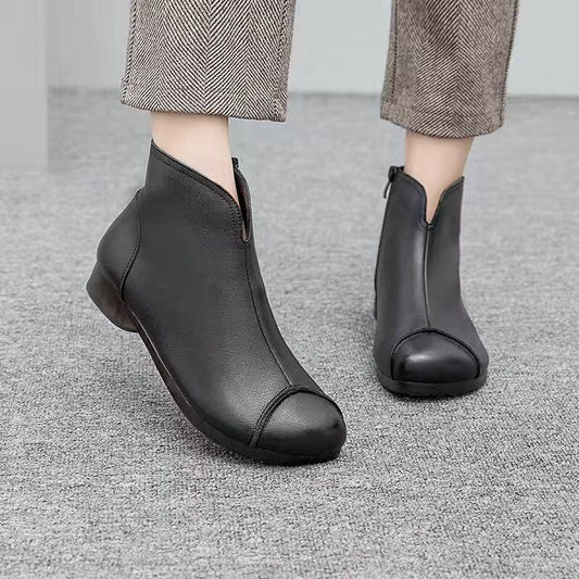 Vintage Style Leather Women Boots Flat Booties Soft Cowhide Women's Shoes Front Zip Ankle Boots zapatos mujer boots women56gh