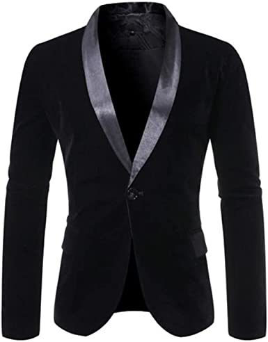 Men's Fashion Velvet Blazesr Casual Slim Fit Jackets Shawl Collar Single Row One Button Suit Jackets Groom's Dress