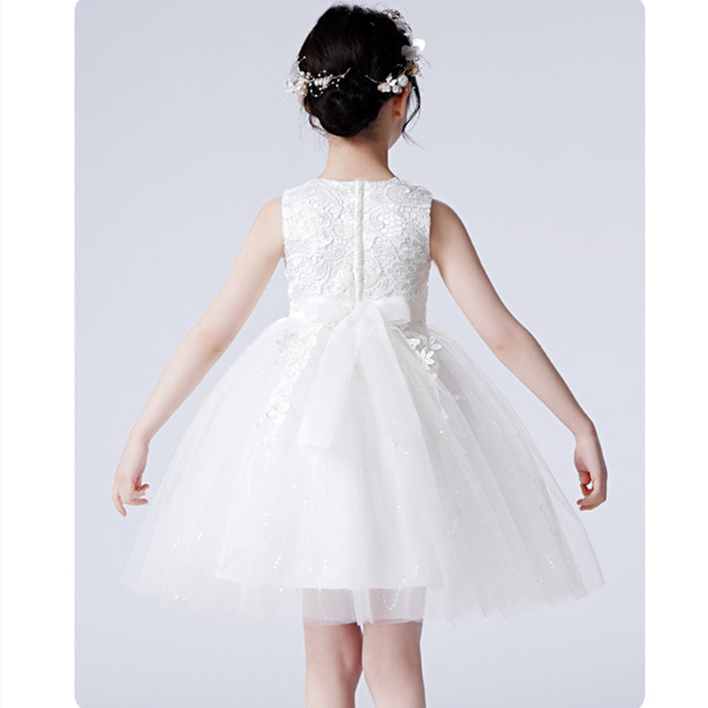 Children Mesh Tulle Lace Dress Summer Fairy Princess Skirt with Lining Flower Girls Costume Casual Formal Party Soft Comfortable